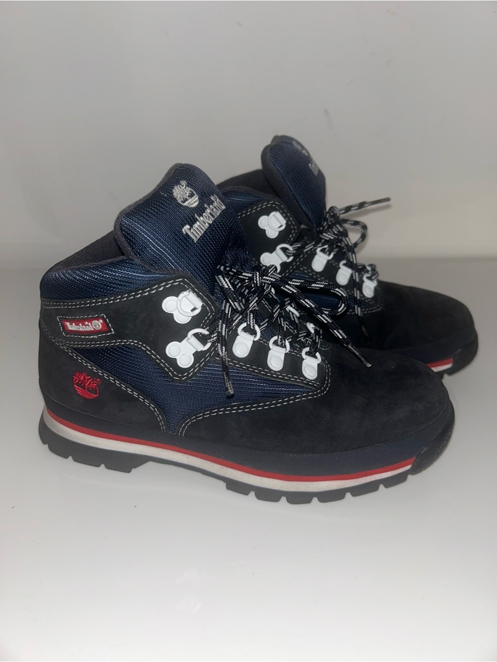 Timberland Youth Field Boots Black Navy Red Size 5M